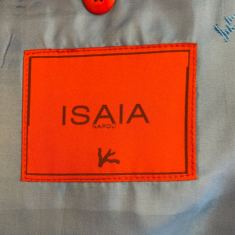 ISAIA Size 46 Long Navy Stripe Wool Silk Notch Lapel Suit