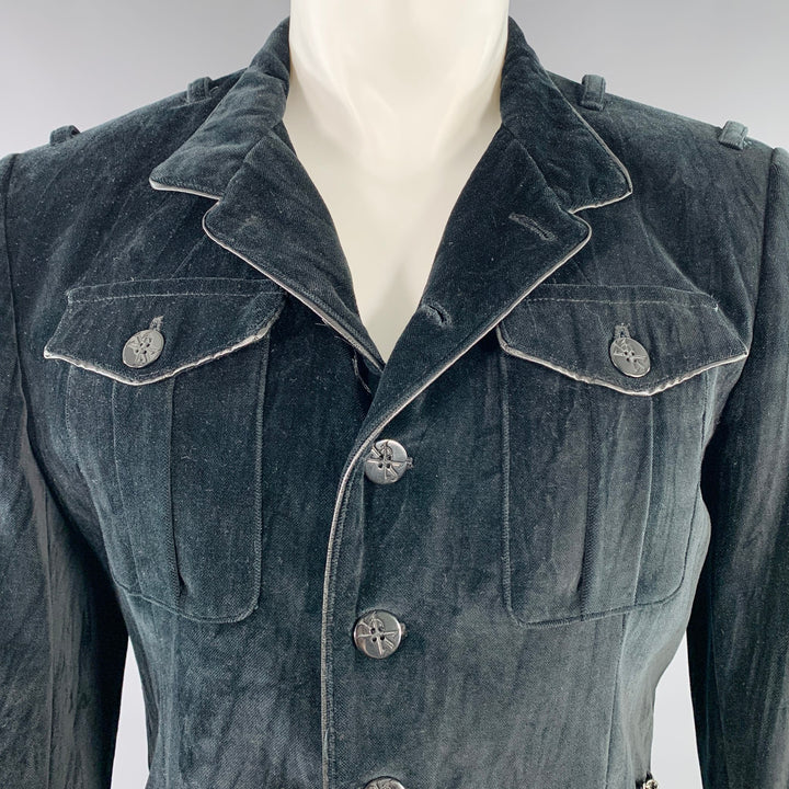 JOHN RICHMOND Size 40 Black Cotton Velvet Snaps Jacket