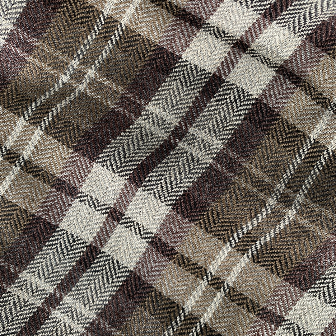 TOM FORD Brown Grey Plaid Cashmere / Silk Scarves