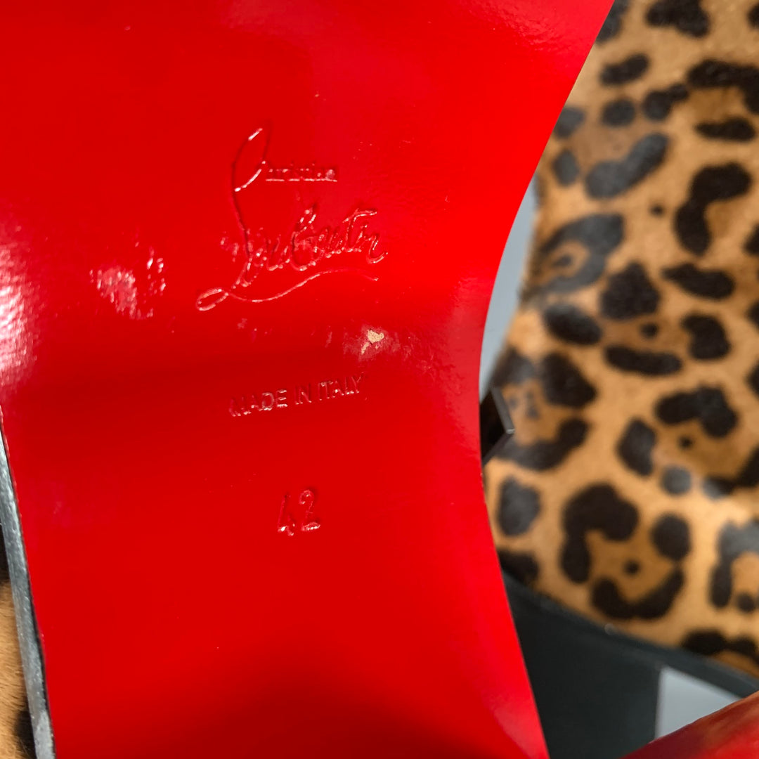 CHRISTIAN LOUBOUTIN Size 9 Brown Tan Animal Print Leather Platform Boots