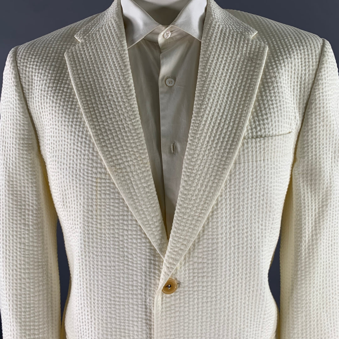 VALENTINO Size 44 Cream Seersucker Cotton Blend Notch Lapel Sport Coat