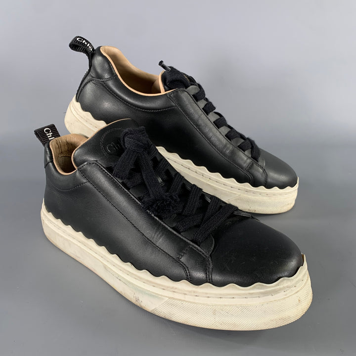 CHLOE Size 8 Black Leather Lace Sneakers