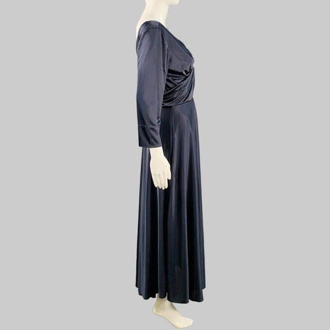 RACHEL COMEY Size 6 Navy Satin V-Neck Midi Evening Gown