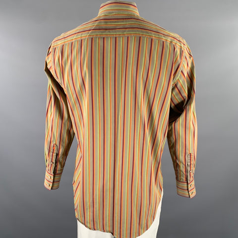 ROBERT GRAHAM Size L Orange Multi-Color Stripe Cotton Blend Long Sleeve Shirt