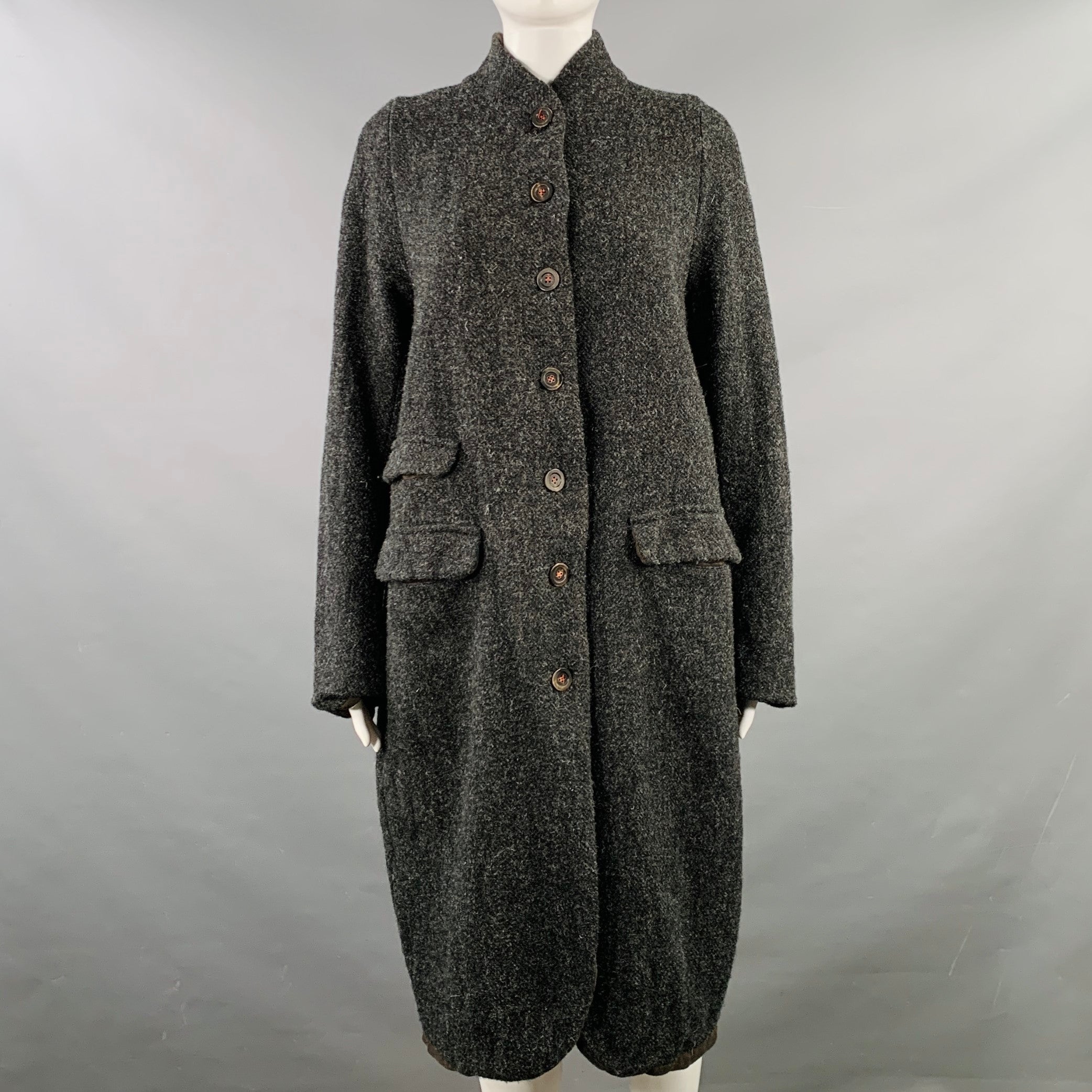 H+ HANNOH WESSEL Size XS Grey Charcoal Virgin Wool Button Up Coat