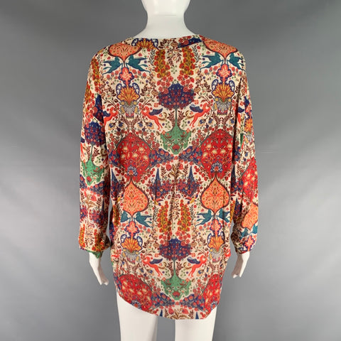 ETRO Size L Multi-Color Viscose Elastane Print V-Neck Casual Top
