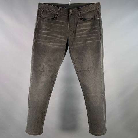 JOHN VARVATOS * U.S.A. Size 34 Grey Charcoal Distressed Cotton Blend Jeans
