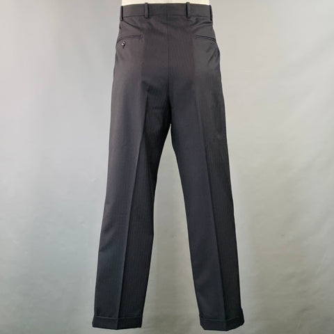 O'CONNELL'S Size 42 Long Navy Herringbone Wool Notch Lapel Suit