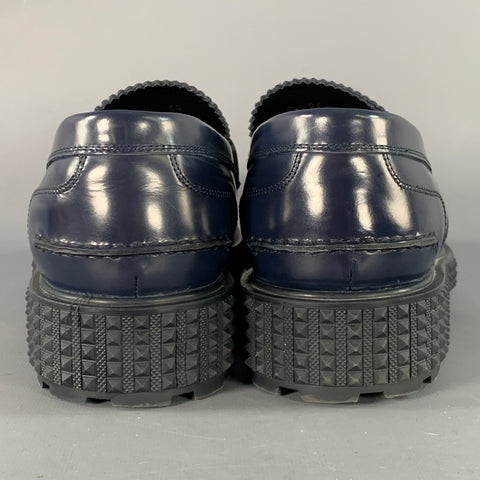VALENTINO Mocassins penny à enfiler en cuir marine avec semelle crantée, taille 9
