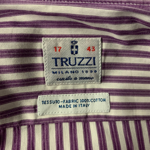 TRUZZI Size XL White Purple Stripe Cotton French Cuff Long Sleeve Shirt