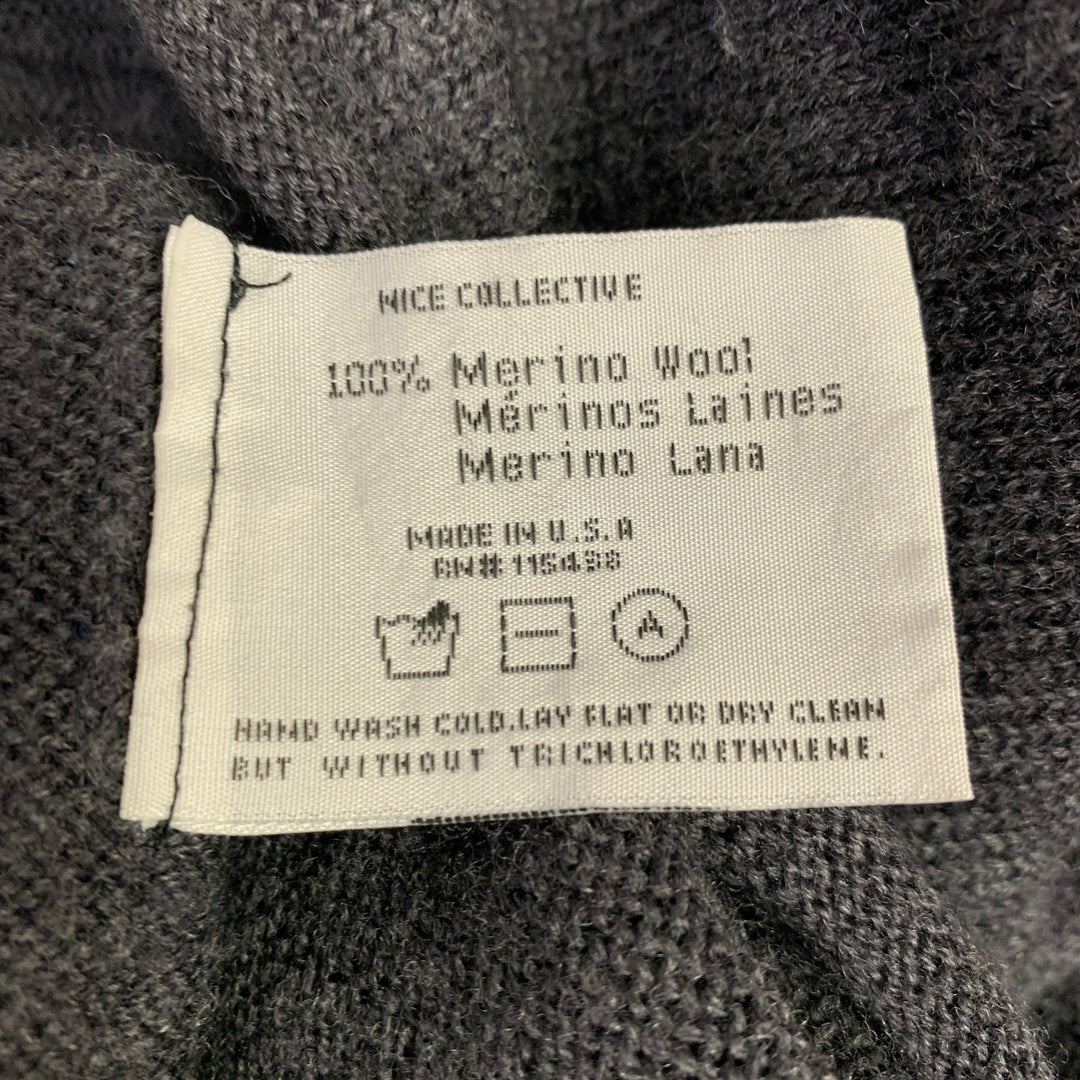 NICE COLLECTIVE Size S Grey Charcoal Knit Merino Wool V-Neck Sweater