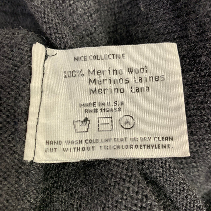 NICE COLLECTIVE Size S Grey Charcoal Knit Merino Wool V-Neck Sweater