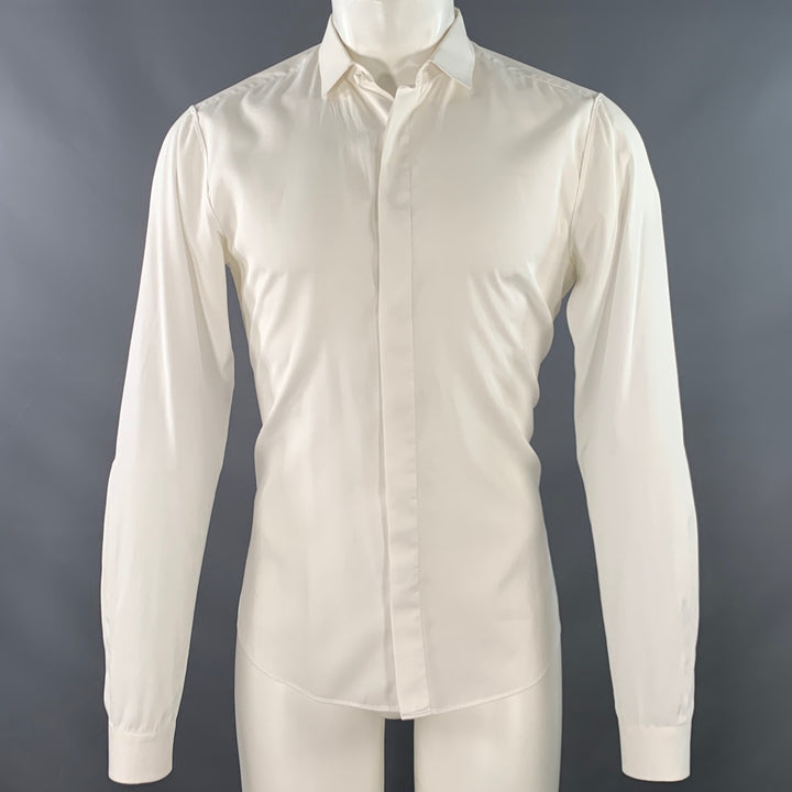 VALENTINO Size M White Cotton Hidden Buttons Long Sleeve Shirt