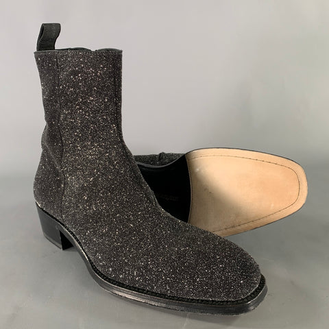 ALEXANDER MCQUEEN Size 7 Black Silver Metallic Leather Zip Up Boots
