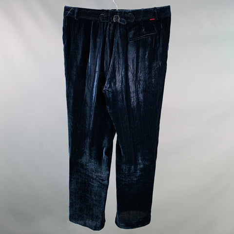 Pantalon décontracté SIES MARJAN taille 34 en velours côtelé bleu marine avec braguette zippée en soie et coton