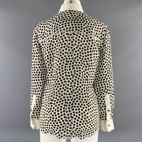 DOLCE & GABBANA Size S White Black Silk Spotted Pointed Collar Dress Top