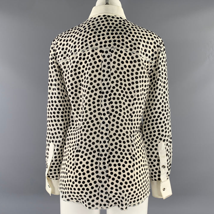 DOLCE & GABBANA Size S White Black Silk Spotted Pointed Collar Dress Top