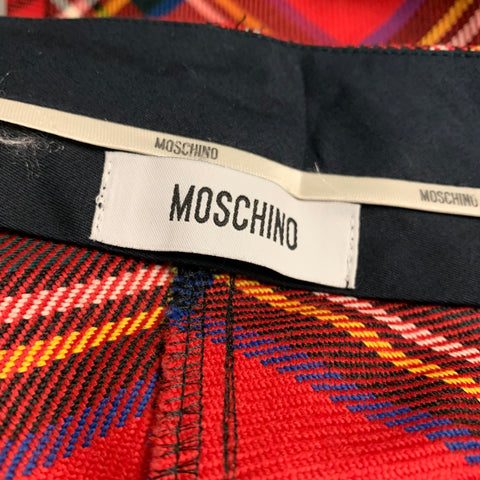 MOSCHINO Size 4 Red Multi-Color Wool Plaid Skinny Casual Pants