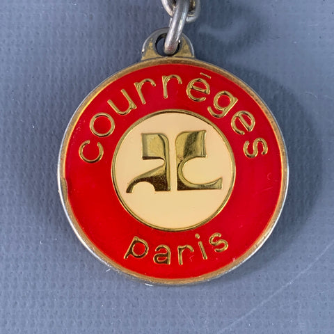 COURREGES Vintage Red Gold Tone Chain Link Metal Keychain