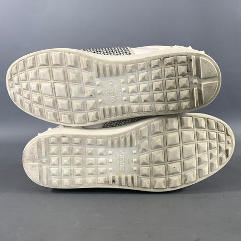 VALENTINO GARAVANI Size 11 White Rhinestone Leather Low Top Sneakers