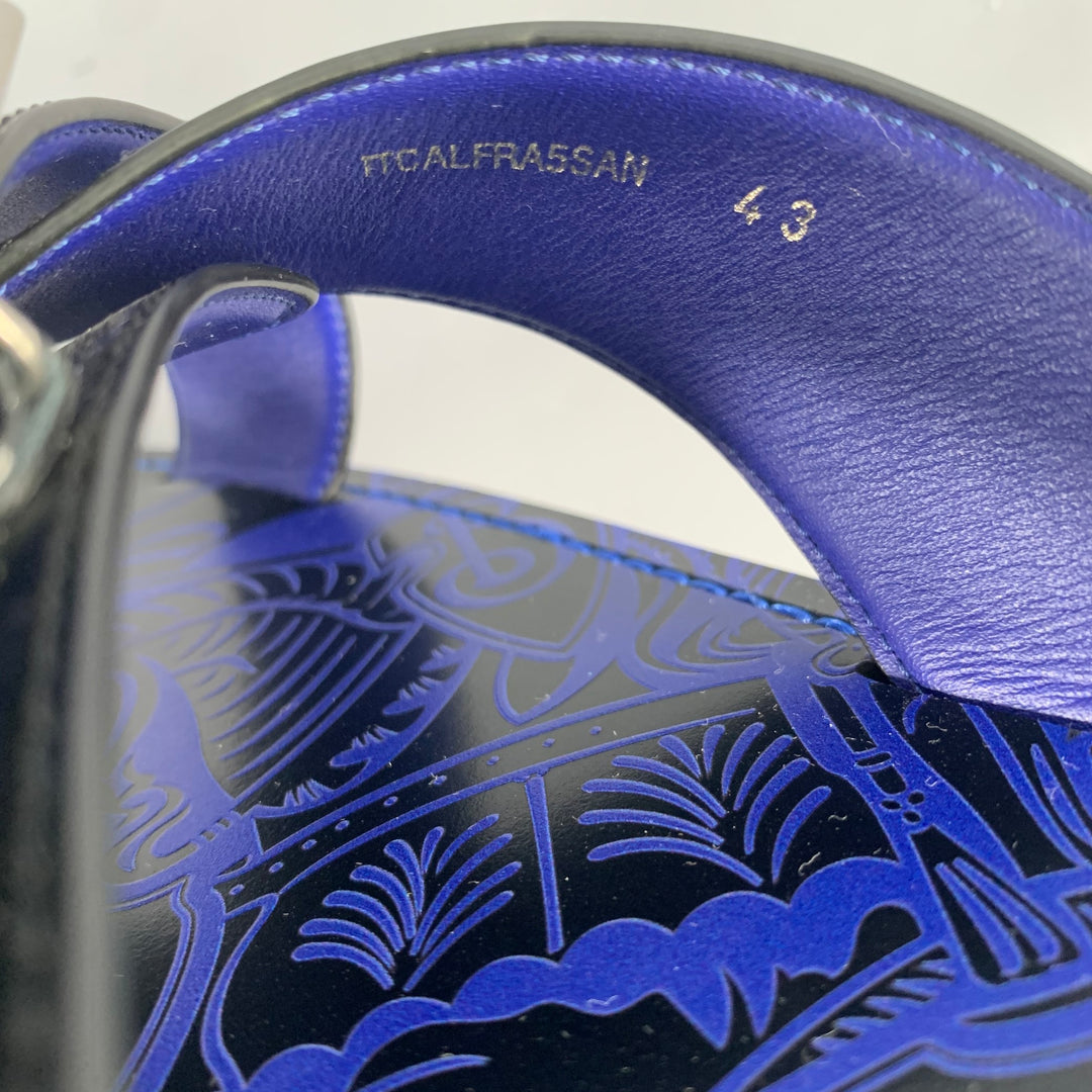 BURBERRY Size 10 Black Blue Leather Slide Sandals