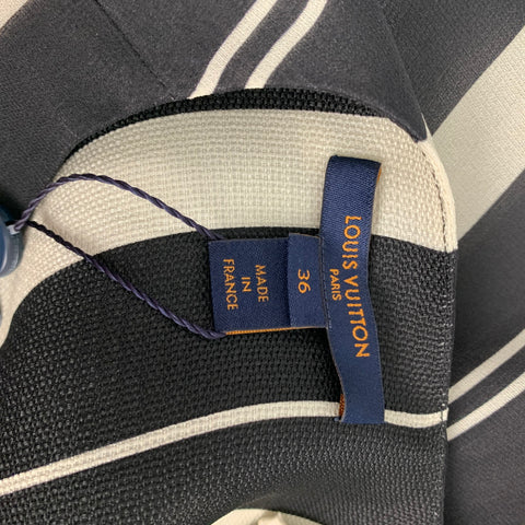 LOUIS VUITTON Talla 4 Vestido cruzado sin mangas de seda a rayas en blanco y negro