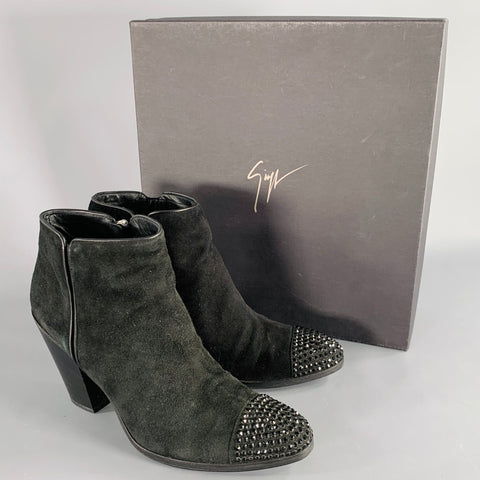 GIUSEPPE ZANOTTI Bottines en daim noir à talon épais, taille 8