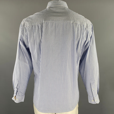 JOHNSTON & MURPHY Size L Blue White Seersucker Cotton Long Sleeve Shirt