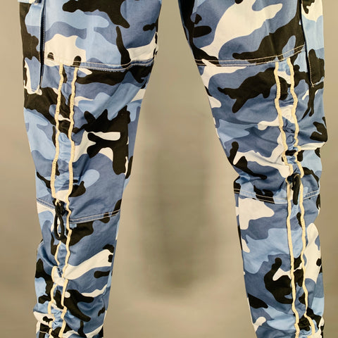 VALENTINO Size 30 Blue Black Camouflage Cotton Cargo Pockets Casual Pants