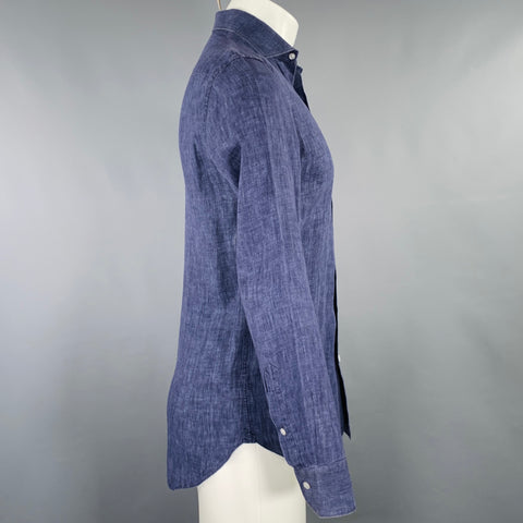BOGLIOLI Size M Blue Indigo Spread Collar Long Sleeve Shirt