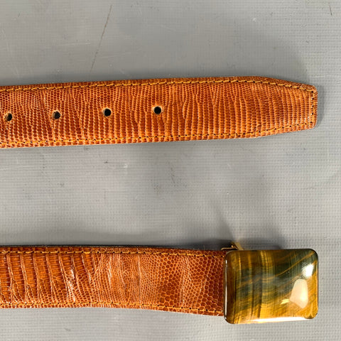 VINTAGE Size 33 Brown Gold Lizard Leather Belt