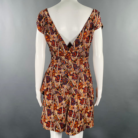 RACHEL COMEY Size M Beige Orange Blue Silk Linen Abstract Boat Neck Dress