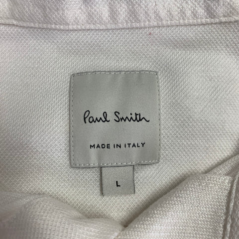 PAUL SMITH Size L White Multi Color Cotton Contrast Trim Polo