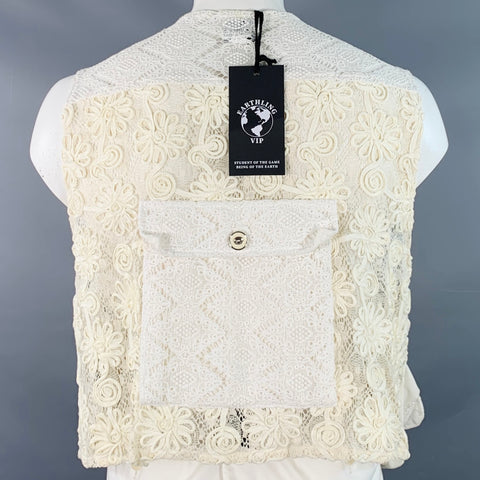 EARTHLING VIP Size L Beige White Lace Oversized Cargo Pockets Vest