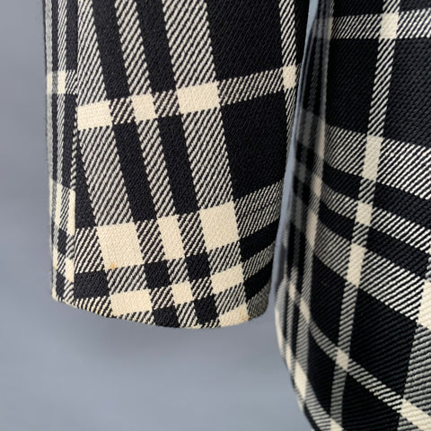 GIANFRANCO FERRE Vintage Size M Black White Wool Silk Plaid Double Breasted Jacket Blazer