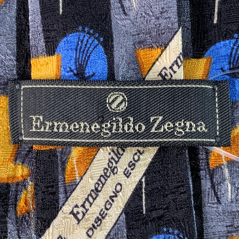ERMENEGILDO ZEGNA Multi Color Abstract Chairs Silk Tie