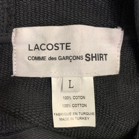 LACOSTE x COMME des GARCONS Size L Black Green Patch Cotton Hooded Sweatshirt