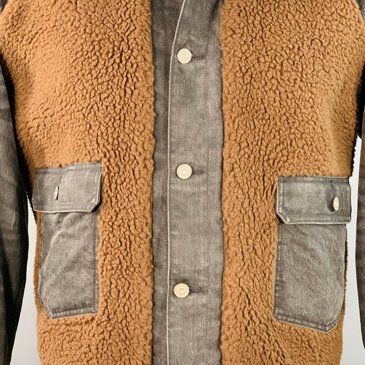 RRL by RALPH LAUREN Grizzly Boa Size XL Brown Black Denim Sherpa Jacket