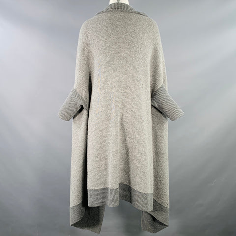 Cardigan ouvert à manches courtes en maille tricotée grise et blanche avec col châle, Taille M, SANS MARQUE