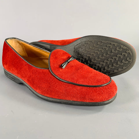 A.TESTONI Size 8 Burgundy Black Contrast Trim Suede Slip On Loafers