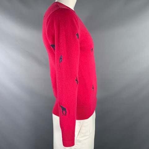 PAUL SMITH JEANS Size XL Pink Fuchsia Applique Wool Crew-Neck Sweater