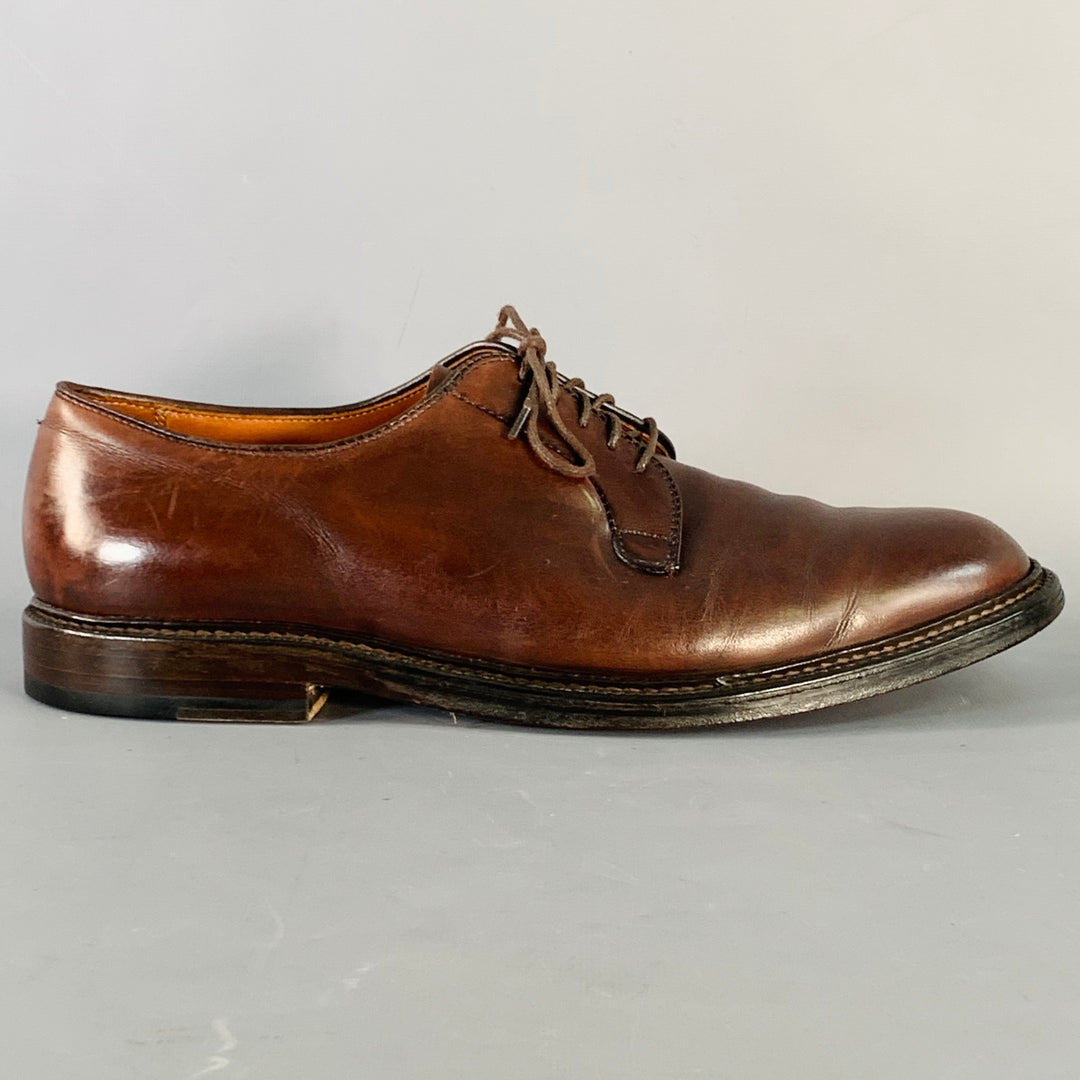 ALDEN Size 10 Plain Toe Blucher Brown Leather Lace-Up Shoes