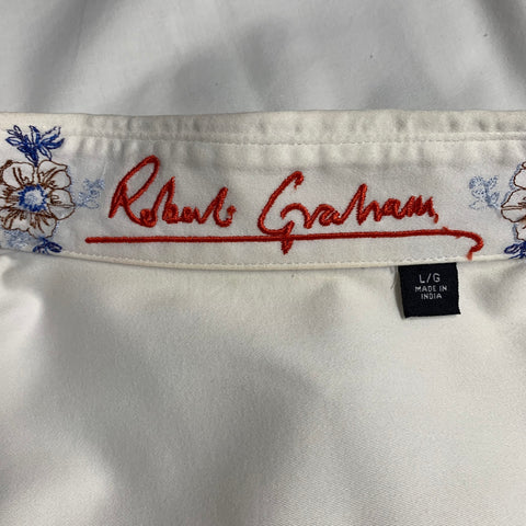 ROBERT GRAHAM Size L White Blue Floral Cotton Button Up Long Sleeve Shirt