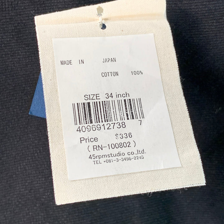 45rpm Size 34 Black Indigo Dyed Cotton Twill Flat Front Straight Casual Pants