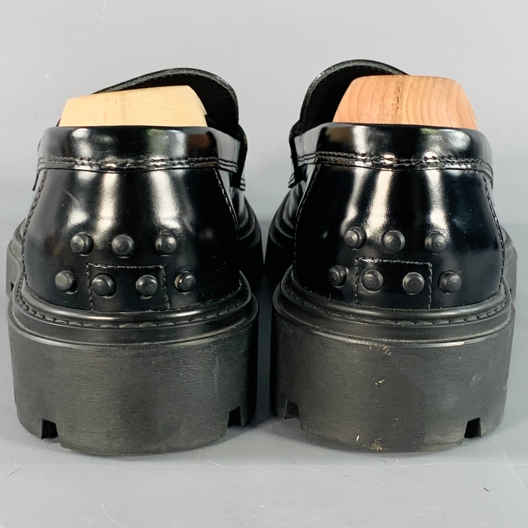 TOD'S Size 11 Black Patent Leather Lug Sole Penny Loafers Flats