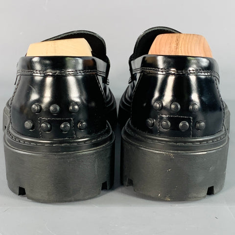 TOD'S Size 11 Black Patent Leather Lug Sole Penny Loafers Flats