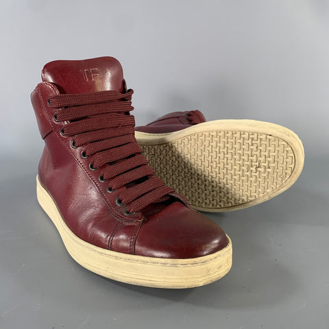 TOM FORD Size 8 Burgundy Leather High Top Lace Up Shoes