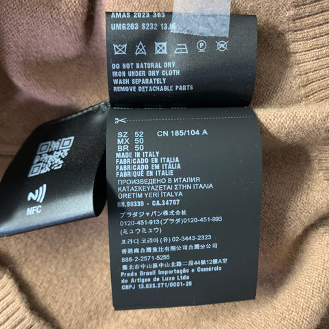 PRADA Size L Tan Knitted Cashmere Polyamide Collarless Cardigan