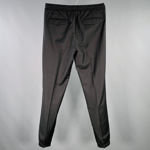 DIOR Size 30 Black Virgin Wool Elastic Cuffs Casual Pants