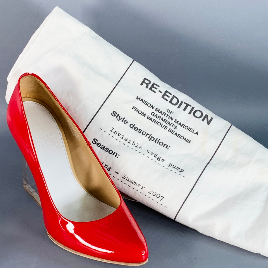MAISON MARGIELA x H&M Size 9 Red Transparent Patent Leather Wedge Heels Pumps